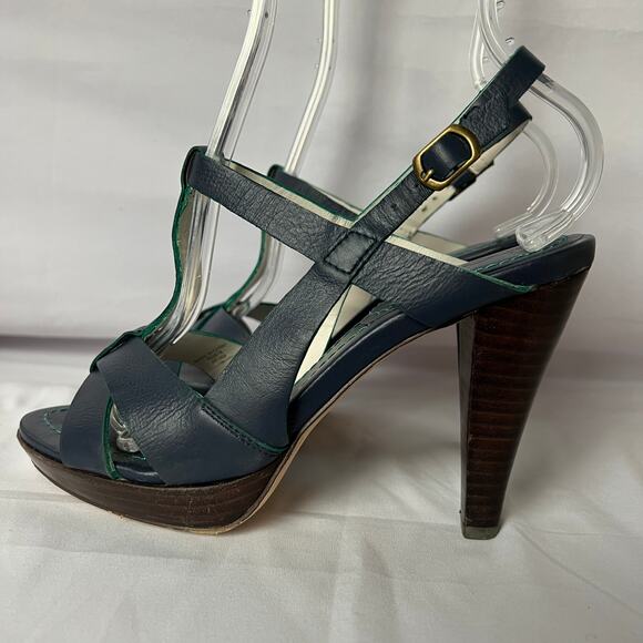 Boden Navy Blue Leather Strappy Open Toe Heels Women’s Size 38 Summer Sandal - Picture 3 of 13